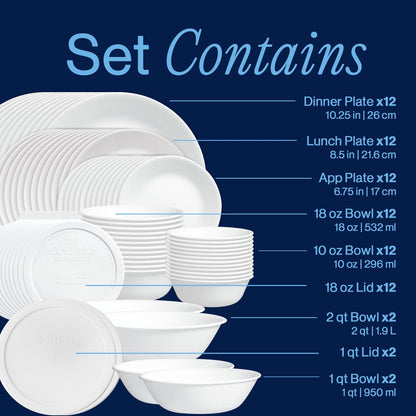 Corelle® Winter Frost White Dinnerware Set – Service for 12 + Meal Bowls